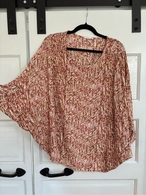 First Love Rust and Cream Abstract V-Neck Blouse